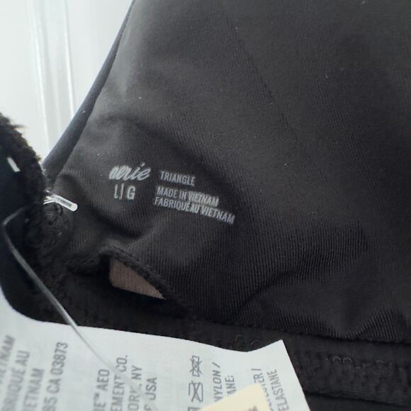 Aerie Bikini Swimsuit Set Triangle Top Striped Ruffle Bottom Black White Padding - Picture 13 of 16